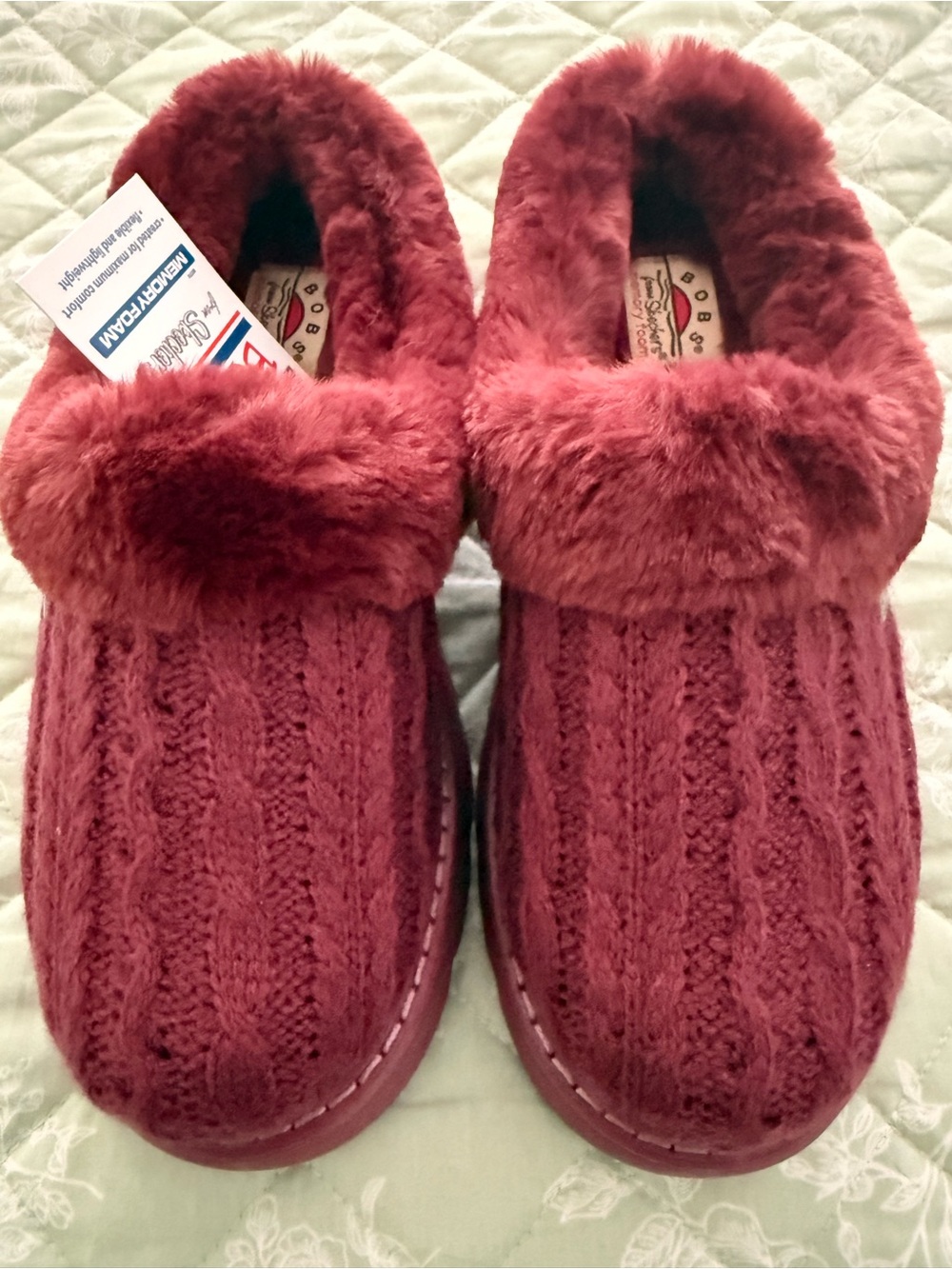 Skechers Women's Plush Cable-Knit Slip-On Slippers - Berry Red